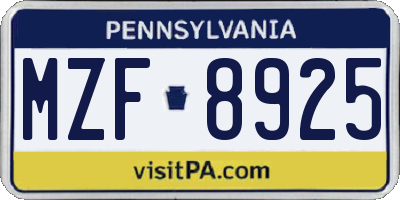 PA license plate MZF8925