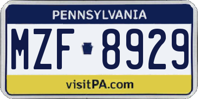 PA license plate MZF8929
