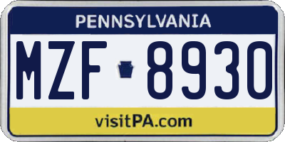 PA license plate MZF8930