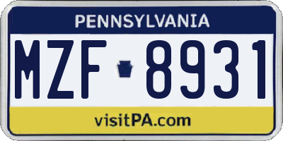 PA license plate MZF8931