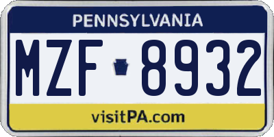 PA license plate MZF8932