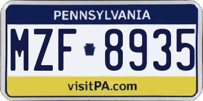 PA license plate MZF8935