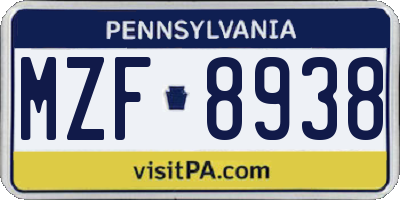 PA license plate MZF8938