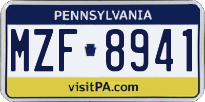 PA license plate MZF8941