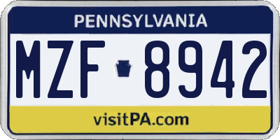 PA license plate MZF8942
