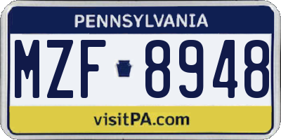 PA license plate MZF8948
