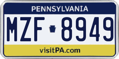 PA license plate MZF8949