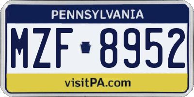 PA license plate MZF8952