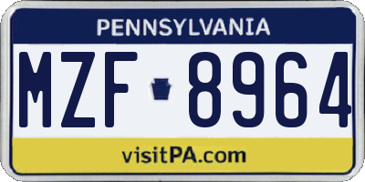 PA license plate MZF8964