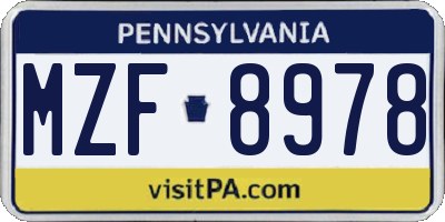 PA license plate MZF8978