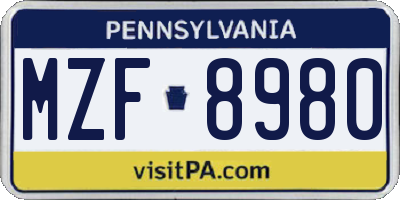 PA license plate MZF8980