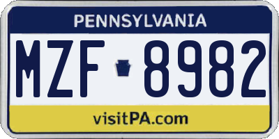 PA license plate MZF8982