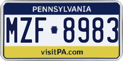 PA license plate MZF8983