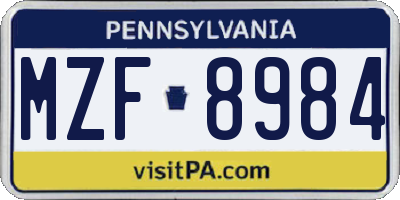 PA license plate MZF8984