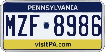 PA license plate MZF8986
