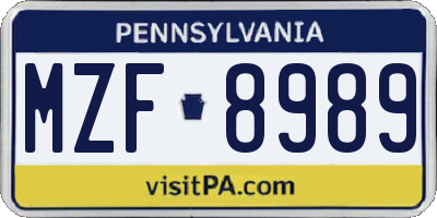 PA license plate MZF8989