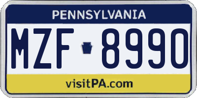 PA license plate MZF8990
