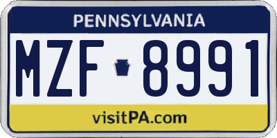 PA license plate MZF8991