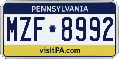 PA license plate MZF8992