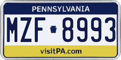 PA license plate MZF8993