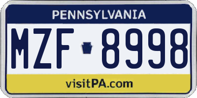 PA license plate MZF8998