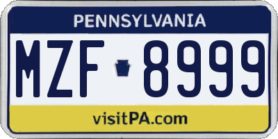 PA license plate MZF8999