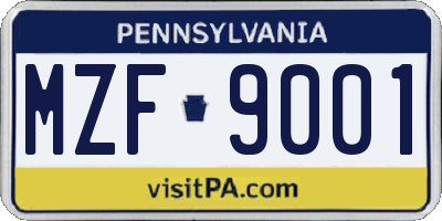 PA license plate MZF9001