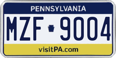 PA license plate MZF9004