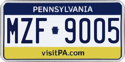 PA license plate MZF9005