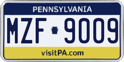 PA license plate MZF9009