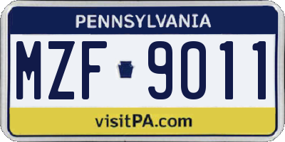 PA license plate MZF9011