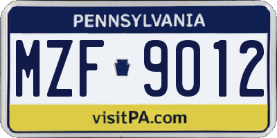 PA license plate MZF9012
