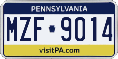 PA license plate MZF9014