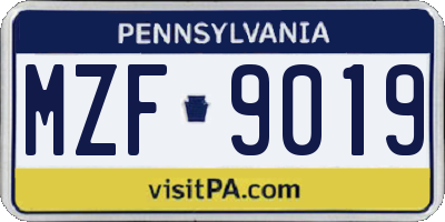 PA license plate MZF9019