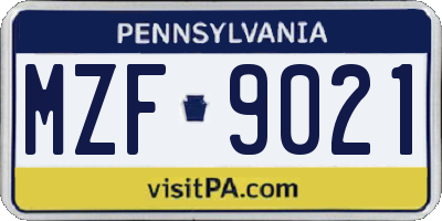 PA license plate MZF9021