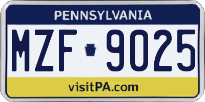 PA license plate MZF9025