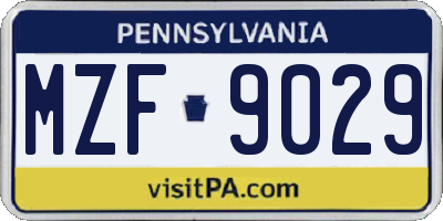 PA license plate MZF9029