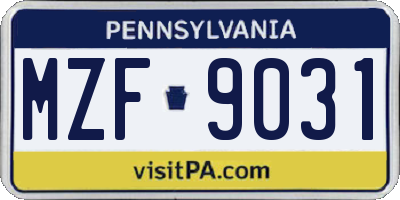 PA license plate MZF9031