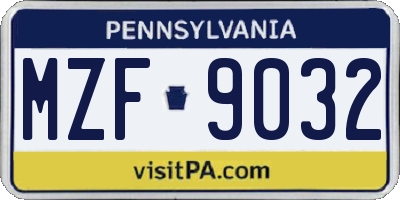 PA license plate MZF9032