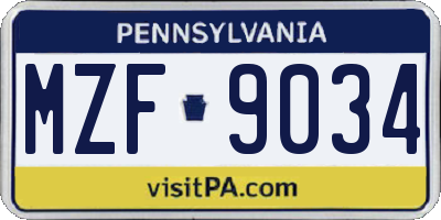 PA license plate MZF9034