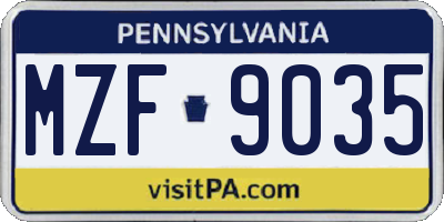 PA license plate MZF9035