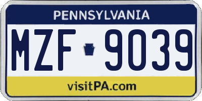 PA license plate MZF9039