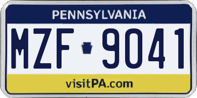 PA license plate MZF9041