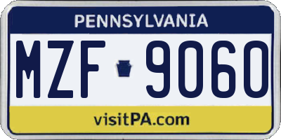 PA license plate MZF9060