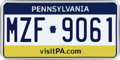 PA license plate MZF9061