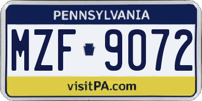 PA license plate MZF9072
