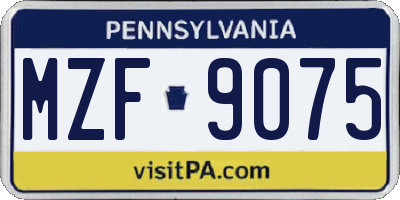 PA license plate MZF9075