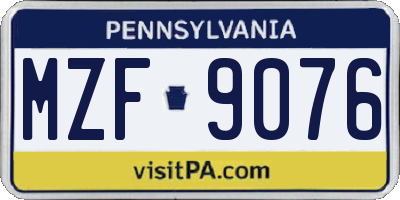 PA license plate MZF9076