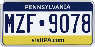 PA license plate MZF9078