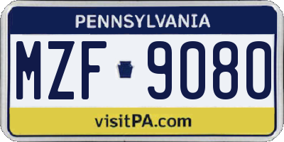 PA license plate MZF9080